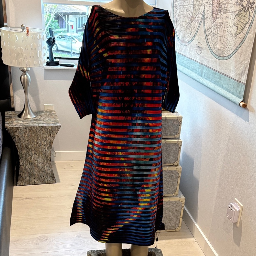 Vaniti Black and Red Striped Long Sleeve Dress